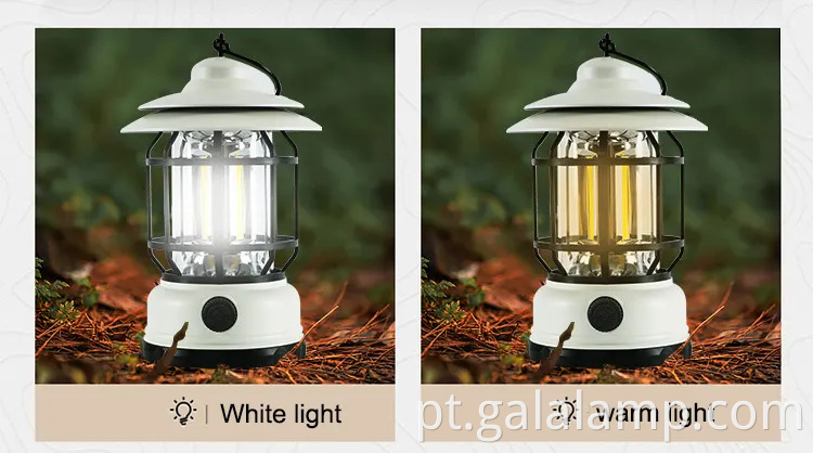 Lanterna de LED portátil para acampar com design retrô e bateria recarregável